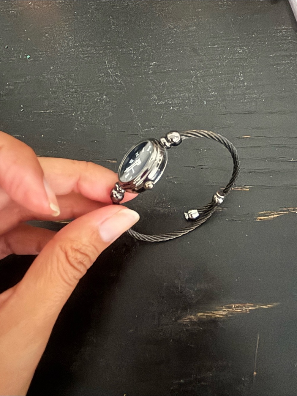 Women's Silver-Tone Cable Bangle Watch Bracelet - Black Dial